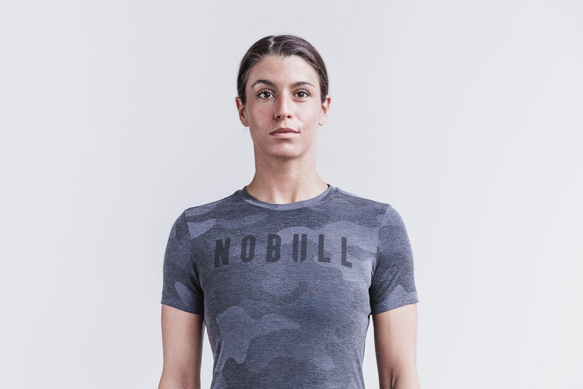 Nobull Women\'s T Shirts Grey Camo | Australia (NL5162)